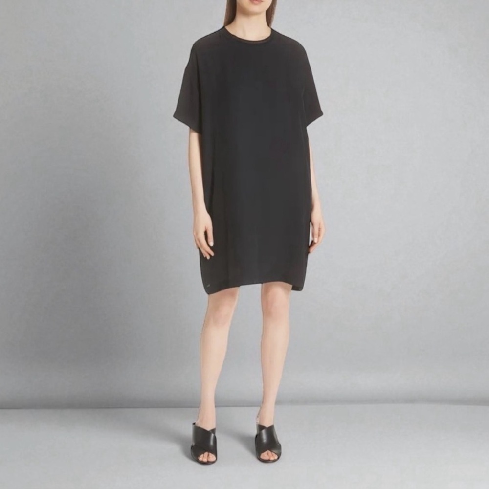 Vince Shift Dress Black Short Sleeve Pockets Size Small